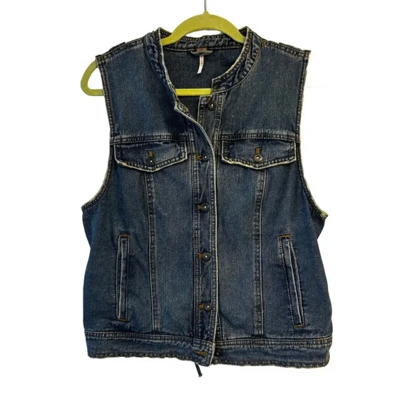Free People Laceup Button Down Blue Jean Denim Vest, Women’s Large - Picture 4 of 11
